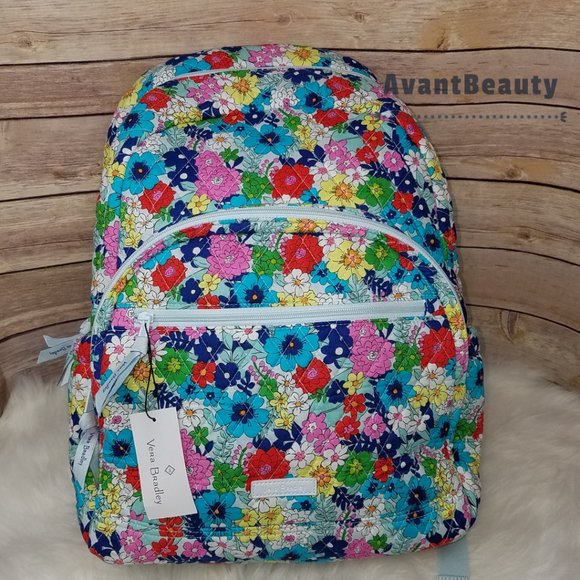 Vera Bradley Far Out Floral Essential Backpack Bookbag Blue Red New Cotton main image 5